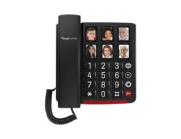 Zwarte vaste seniorentelefoon met grote toetsen en zes fototoetsen, model AmpliComms BigTel 40 Plus Zwart